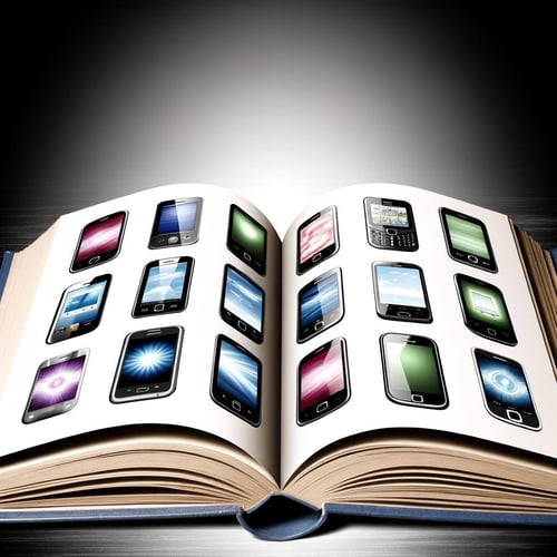 An open book with Smartphones printed on the pages