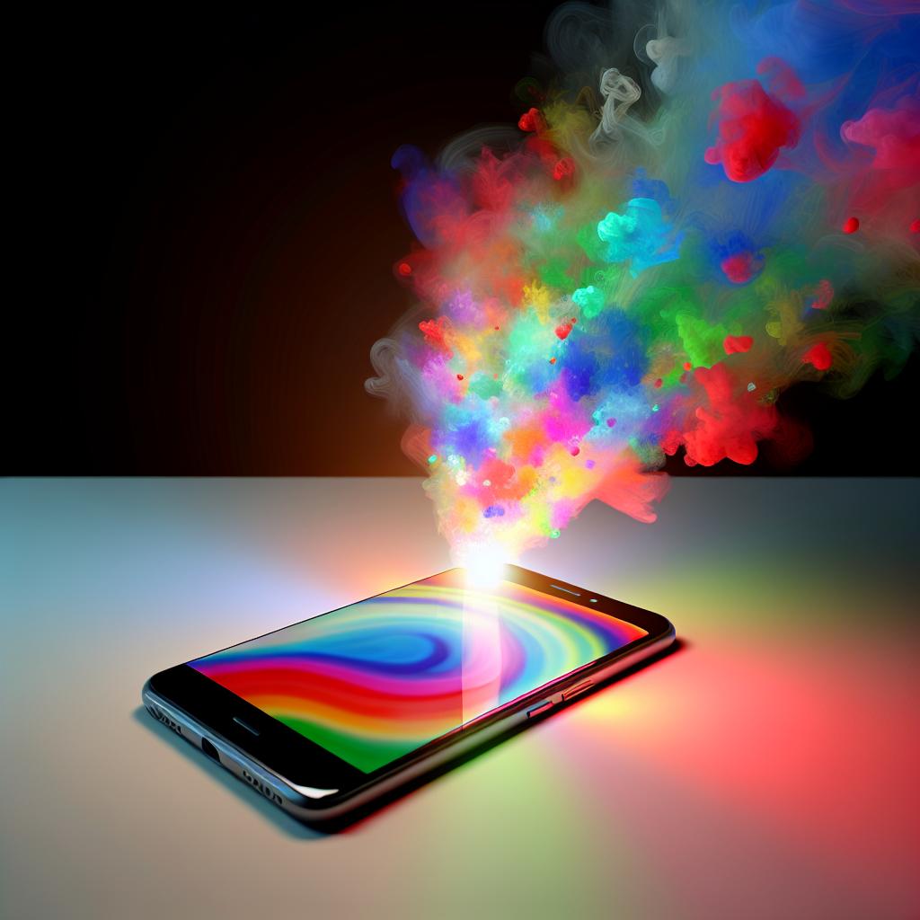 A cell phone bursting with colors 